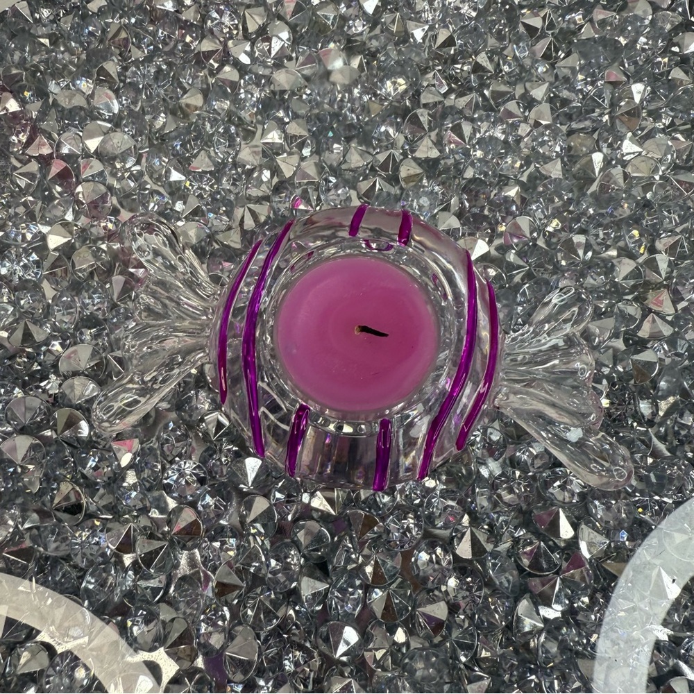 Candy candle holder Pink Glass Tealight Candle Holder with Accent Stripes candy